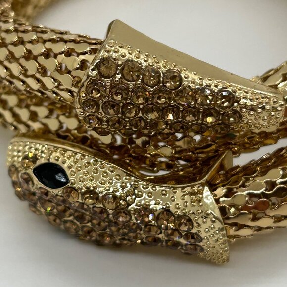 Gold-Tone Memory Wire Snake Bracelet With Black Eyes & Rhinestone Accents - Picture 2 of 10